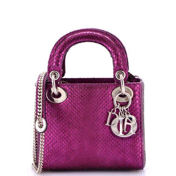 Christian Dior Handbags - Christian Dior Mini Lady Dior Chain Bag Metallic Snakeskin
